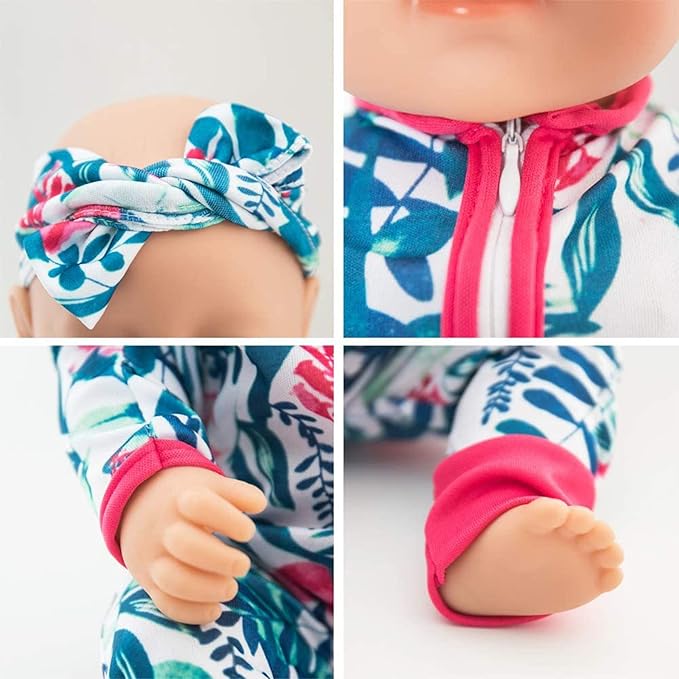 SOTOGO 5 Sets Doll Clothes Outfits Jumpsuits with 5 Headbands for 14 to 17 Inch New Born Dolls, 15 Inch Dolls and American 18 Inch Doll Clothes and Accessories