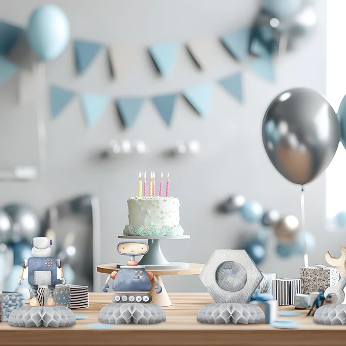 12 Pack Robot Table Decorations - Robot Party Decorations for Kids' Birthday and Baby Shower - Robot Table Toppers