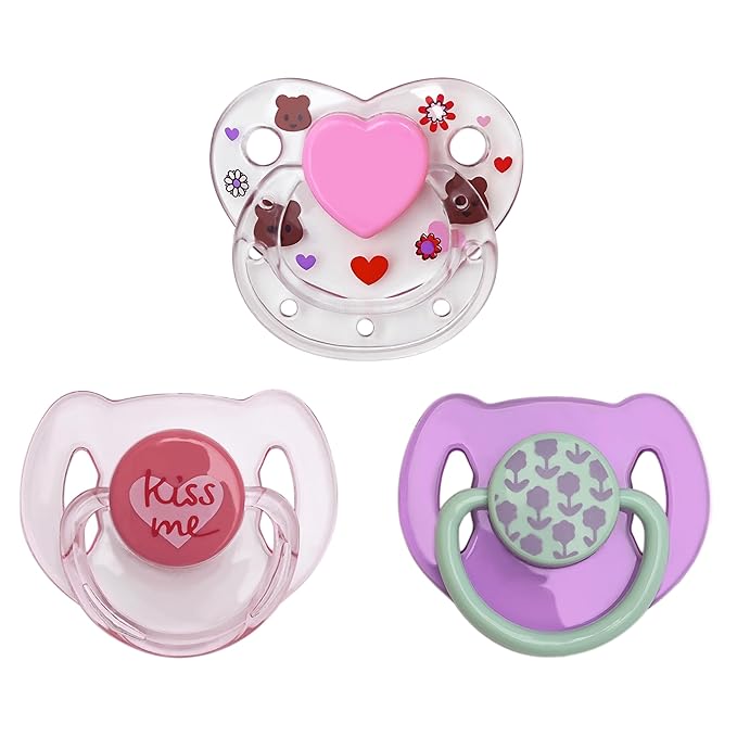 Cute Pink Purple Magnetic Pacifiers 3 Piece Set for Reborn Baby Dolls Girl Feeding Toy Accessories