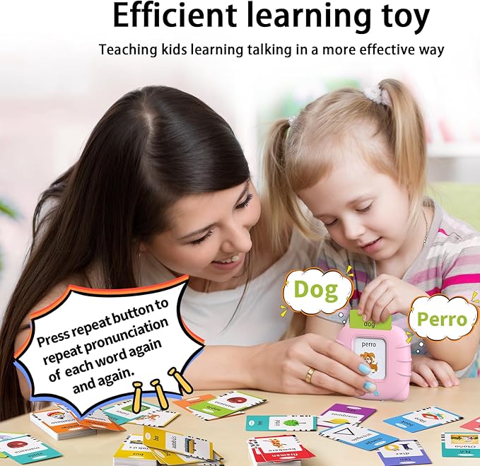 Kidzdo Spanish and English Audible Toys with Music, Bilingual Talking Flash Cards for Toddler/Beginning, ABC,Numbers,Colors,Shapes,Español/English Talking Flash Cards for Preschool,Kindergarten