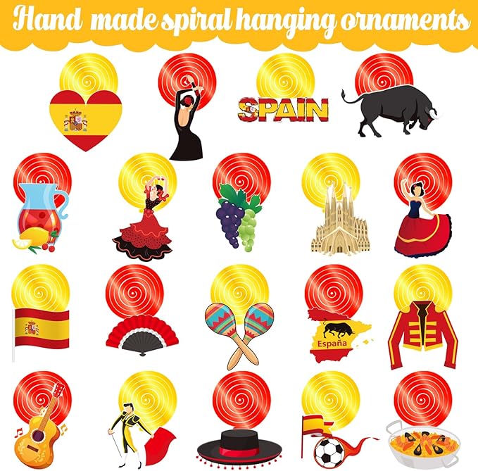 Spanish Hanging Swirls 20Pcs Spanish Birthday Hanging Decorations Spain Theme Fiesta Ceiling Swirls Spanish Party Hanging Streamers for Española Flamenco Bullfight Party Supplies