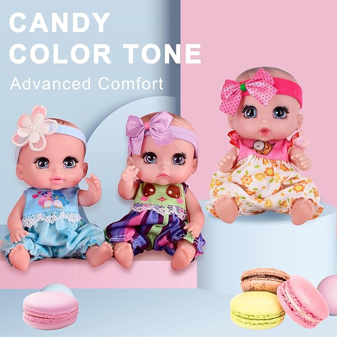6" Cute Small Baby Doll Newborn Baby All Vinyl Reborn Baby Dolls for Girls Swivel Mini Dolls 16 cm Crying Baby DIY Toys for Ages 3
