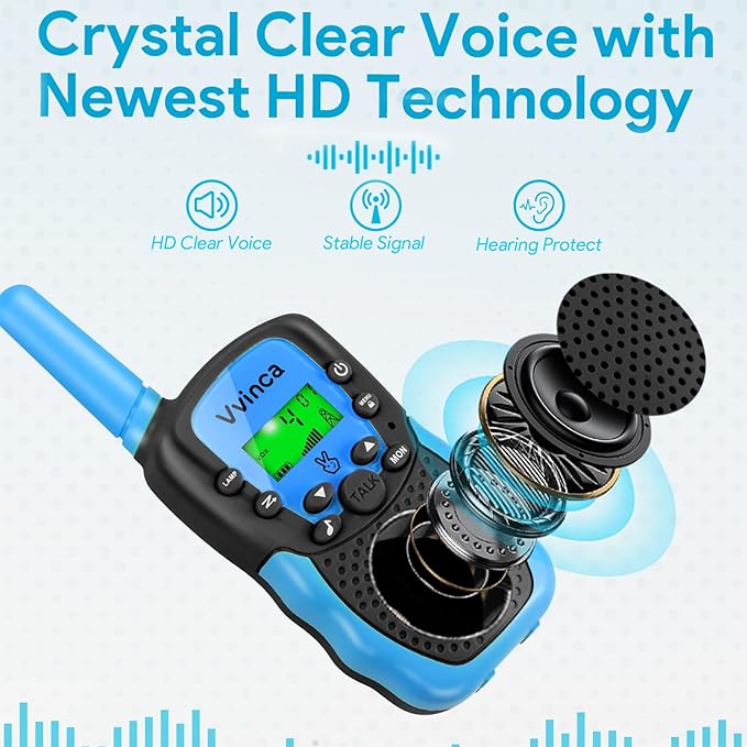 Vvinca Walkie Talkies for Kids Rechargeable 4 Pack, 3 Mile Walkie Talkie Long Range, Christmas Birthday Gift for Age 3-12 Boy Girl with Flashlight 22CH 2 Way Radio for Adventure Camping Outdoor Hiking