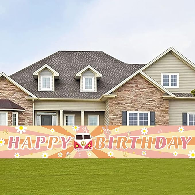 Groovy Happy Birthday Long Banner with 118X19.7 inch,Retro Hippie Boho Girl Birthday Party Decorations,Daisy Flower Photography Backdrop Groovy Party Supplies for Happy Birthday Baby Shower