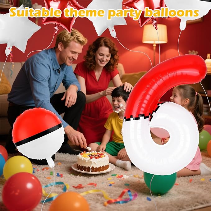 40 Inch Red & White Cartoon Themed Theme Number Balloon, Number Block Foil Number 6 Balloons Large Big Numbers Helium Balloon for Girls Boys 6th Birthday Theme Party Decorations (Number 6)