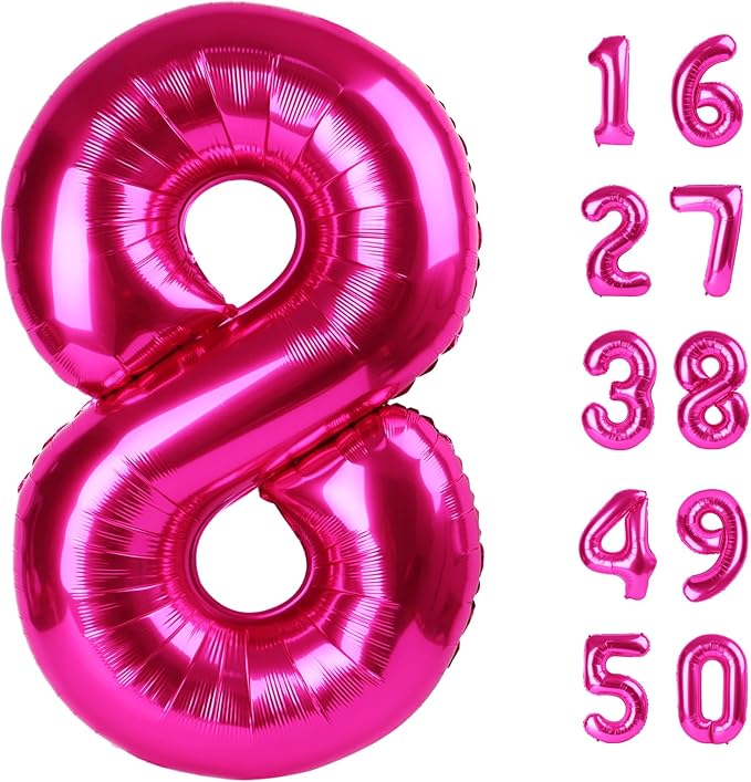 Rose Red Number 8 Balloon 40 Inch,Jumbo Giant Mylar Hot Pink Number 8,Big Large Foil Helium Number Balloons, Balloons for 18 28 80 Birthday Party Decorations Supplies Anniversary Celebration