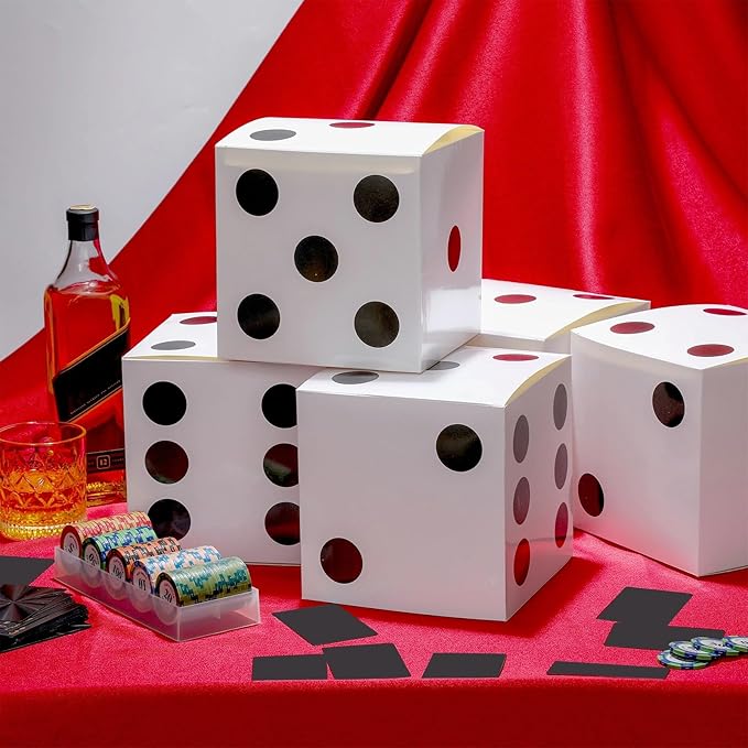 Jexine 15 Pcs Dice Favor Boxes 7" Casino Theme Birthday Decorations Las Vegas Party Decorations 3D Dice Decor for New Year Centerpieces Casino Night Las Vegas Party Supplies(White)