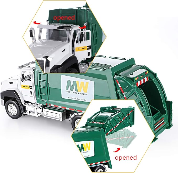 G.C 3 Pack Diecast Transport Vehicles Set - Garbage Truck, Tanker, Delivery Truck 1:50 Scale Pull Back Metal Model Car Toys for Boys