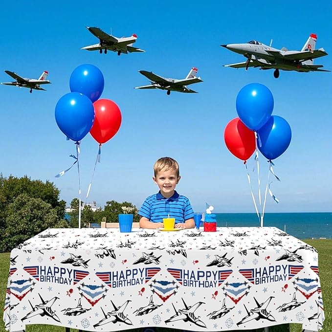 3 Pcs Fighter Jet Pilot Birthday Tablecloth Military Jet Table Cover Plastic Rectangle Airplane Table Cloth Air Force Party Decorations for Boys Pilot Aviation Birthday Party Supplies 54" x 108"