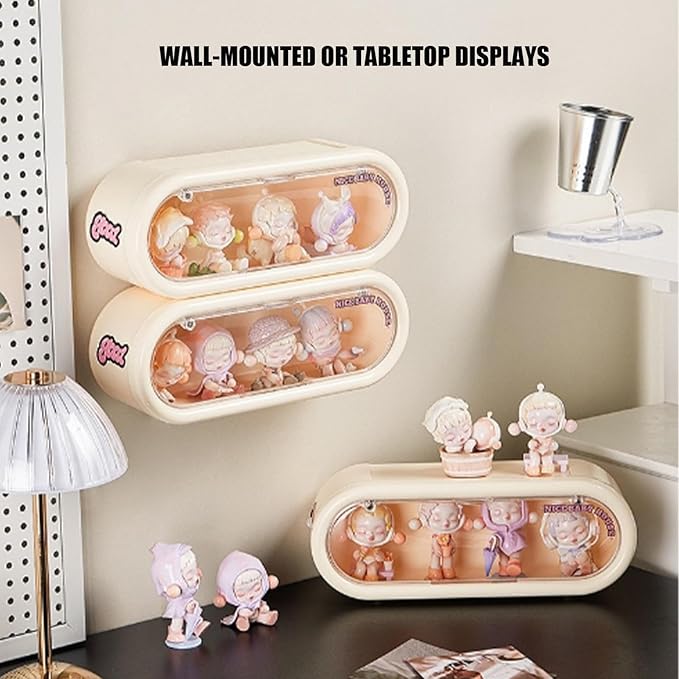 Clear Acrylic Display Case for Figures, Wall Mounted or Desktop Display Box Stand for Collectibles, Dustproof Storage Box Organizer for Action Figures Pop Mart
