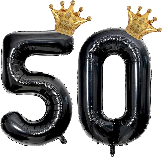Black 50 Balloon Number with Gold Crown Balloons 40 inch 50 Birthday Balloon for 50th Birthday Party Decorations Supplies Anniversary for Men Women (Foil Mylar Number 50 Balloons）