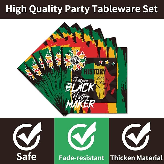 Black History Month Decorations - 96PCS Black History Plates and Napkins Party Supplies African American Black History Decor Freedom Day BHM Disposable Tableware Set Serve 24 Guests