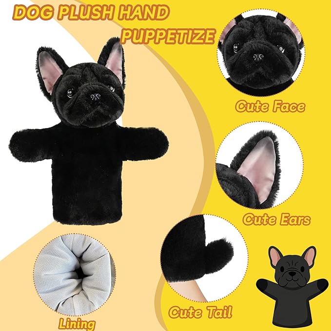 Animal Hand Puppet Plush Dog Toy for Kids Interactive Storytelling Educational Pretend Play Puppet Classroom and Home Birthday French Bulldog