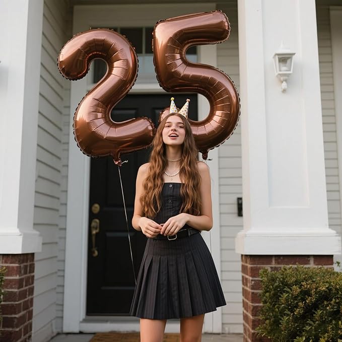 40 Inch Dark Brown Balloon Number 25,Chocolate Jumbo Mylar Foil Helium Balloon for 25th Digital Balloons for Birthday Party,Wedding Anniversary Party Decorations