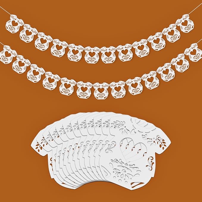 2 Pack Cielito Lindo Papel Picado Baby Shower Banner Decoration, Mexican 24 Pcs Bodysuit Card with Hanging String Fiesta Garland for Gender Baby Shower Party Supplies(Classic Color)