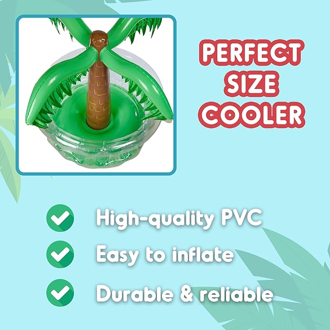 Playbees Inflatable Palm Tree Cooler 28" - Blow Up Palm Tree Party Cooler, Luau Hawaiian Tropical Beach Theme, Summer Swimming Pool Party Decorations - Outdoor Party Supplies - Kids Adults Birthday