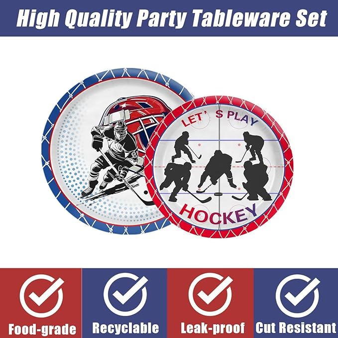 104 PCS Hockey Party Table Supplies Kit Serve 26, Includes Dinner Plates, Dessert Plates, Napkins, Cups for Ice Hockey Birthday Party Sport Events Decorations Favors