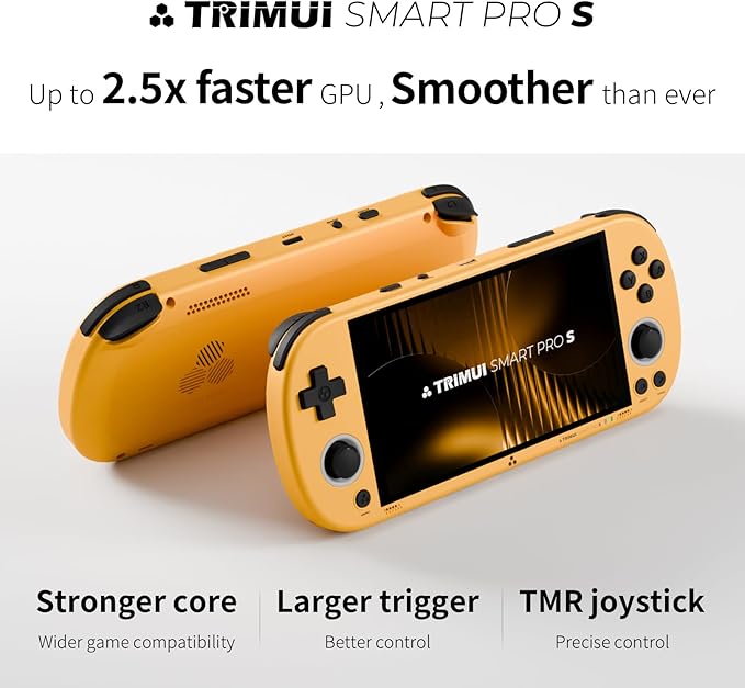 Trimui Smart Pro-S 4.96″ Retro Handheld Game Console, Allwinner A523 Octa-Core 2.0GHz, Mali-G57, Active Cooling, L3/R3, Linux, 8GB + microSD (Black-No Card)