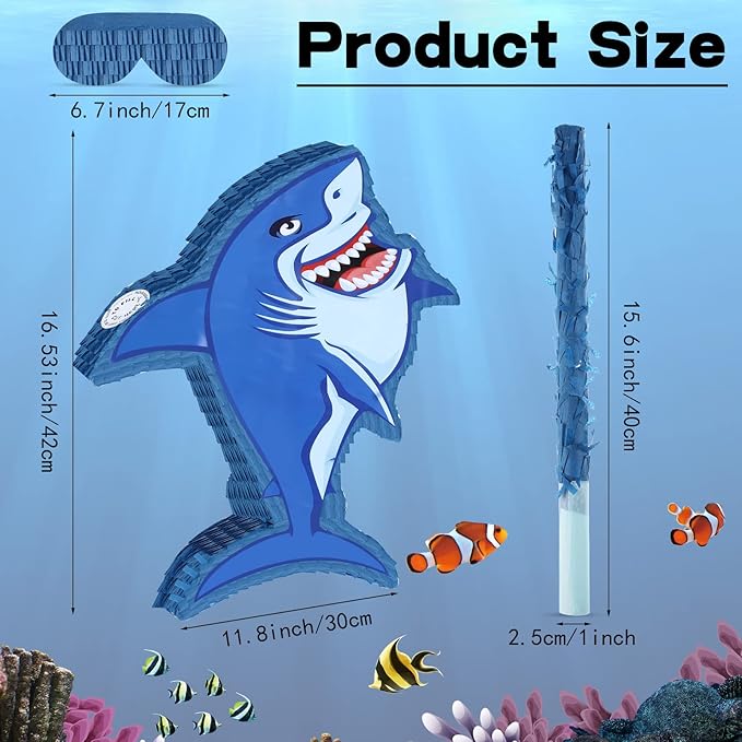 Capoda Shark Piñata Large Shark Shaped Piñata with Blindfold and Stick for Birthday Party Baby Shower Summer Ocean Under the Sea Theme Party Supplies Decor