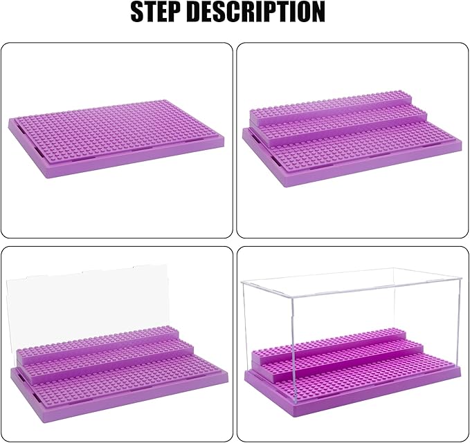 WMM Minifigure Display Case for Action Figures Blocks, Dustproof Acrylic Display Box Storage with 3 Movable Steps for Collection Models Minifigures, Bricks Blocks Toys