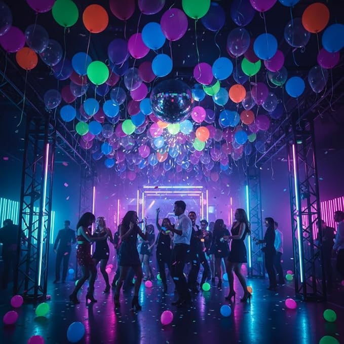 100 Pcs 12 Inch Thick UV Neon Balloons, Glow Party Balloons UV Black Light Balloons Glow in the Dark for Birthday Decorations Wedding Party Supplies, Blacklight Reactive Fluorescent Latex Balloons