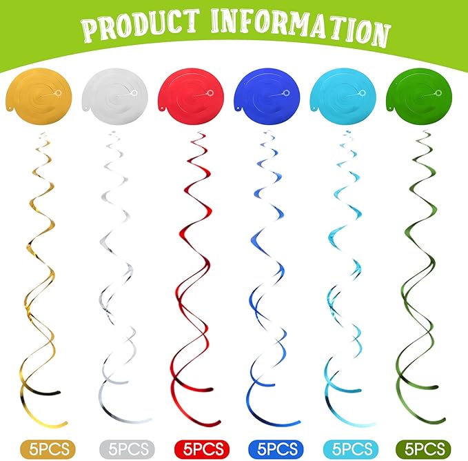 Faccito 57 Pcs Dinosaur Hanging Swirls Birthday Party Decorations Jungle Theme Party Supplies Dinosaur Foil Swirls Ceiling Spiral Streamers for Girl Boy Baby Shower, Only 27 Cards