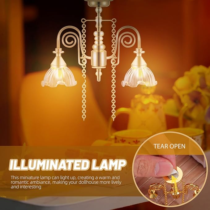 NUOBESTY Dollhouse Ceiling Lamp, 1pc Dollhouse Hanging Lights Led Miniature Doll House Light Battery Operated for DIY Doll House Furniture Accessories