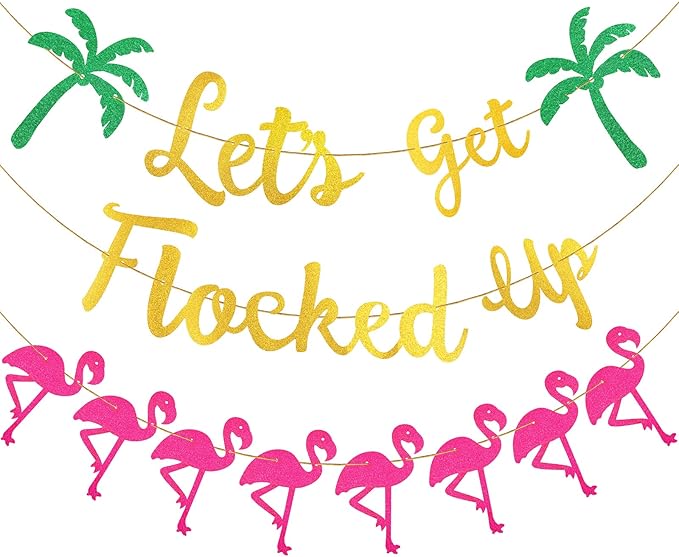 Flamingo Party Banner Decorations Gold Glitter Let's Get Flocked up Banner Hawaii Luau Beach Party Banner for Birthday Wedding Party Decoration