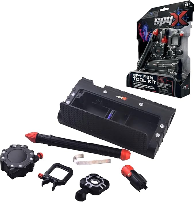 SpyX / Spy Pen Toolkit - Pocket-Sized Gear for Spy Kids. Disappearing Ink Pen, Motion Detector, Flashlight, Telescope, Light Bending Tube. STEM Learning for Young Detective Role Play