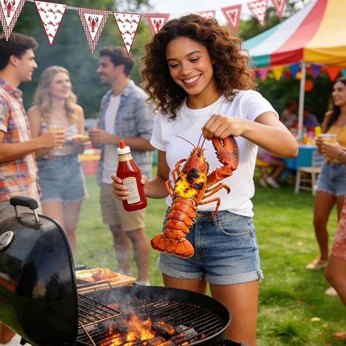 5 Pcs Crawfish Boil Party Decorations Crawfish Pennant Banner Shrimp Boil Pennant Flags Red Plaid Hanging Banner for Lobster Birthday Mardi Gras Summer Shrimp Seafood Boil Party Supplies