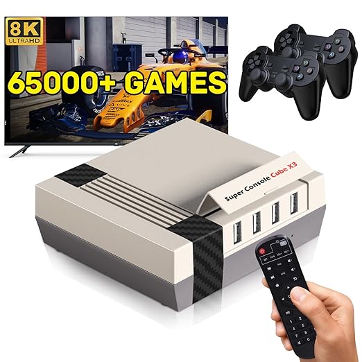 Kinhank Retro Game Console with 65000+Games,Super Console CUBE X3 Video Game Console with EmuElec 4.6/Android 9/CoreE,8K Output,2.4+5G,BT 4.0,Emulator Console Compatible with Most Emulators,Best Gift
