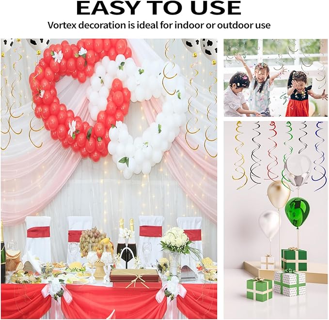 30 Pieces Hanging Swirl Party Decorations Foil Decorations Ceiling Swirl Spiral Hanging Plastic Streamer for Ceiling Birthday Graduation Wedding Celebration Baby Shower Party Supply (Gold)