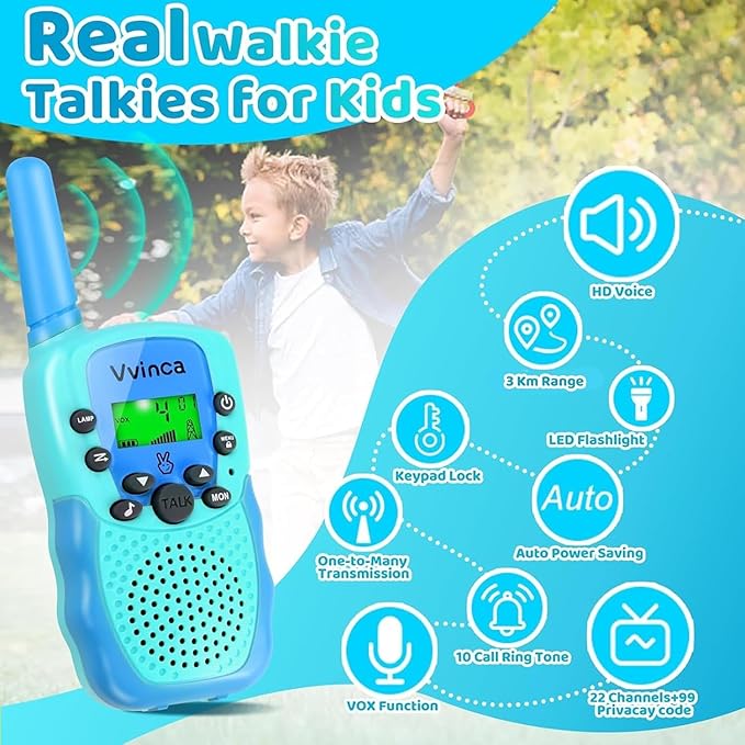 Vvinca Walkie Talkies for Kids 5 Pack, Toys for Boys Girls Age 3-13 Ourdoor Camping Gift, Including Dinosaur Walkie Talkies 2 Pack, Rechargeable Walkie Talkie 3 Pack for Christmas, Birthday Gifts
