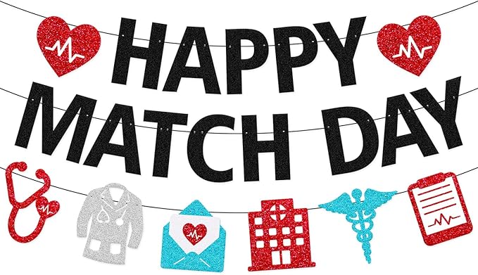 Happy Match Day Banner Medical Residency Match Day Party Decorations for Future Doctor Medical School Graduation Party Supplies (Black)