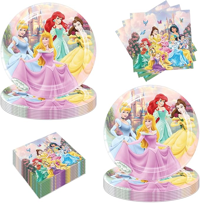 40Pcs Princess Party Supplies include 20 plates, 20 napkins for the Princess Birthday party Decoration
