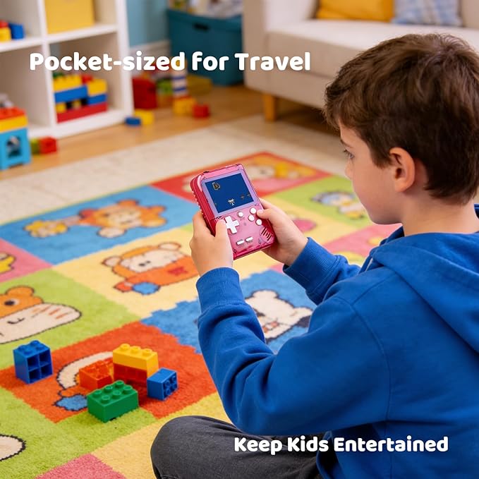 Kids Handheld Game Console Pre-Loaded 400 Classic Games, Portable Video Game Console with 2.8" Color Screen, Rechargeable Battery, Handheld Electric Game Console for Boys Girls (Red)