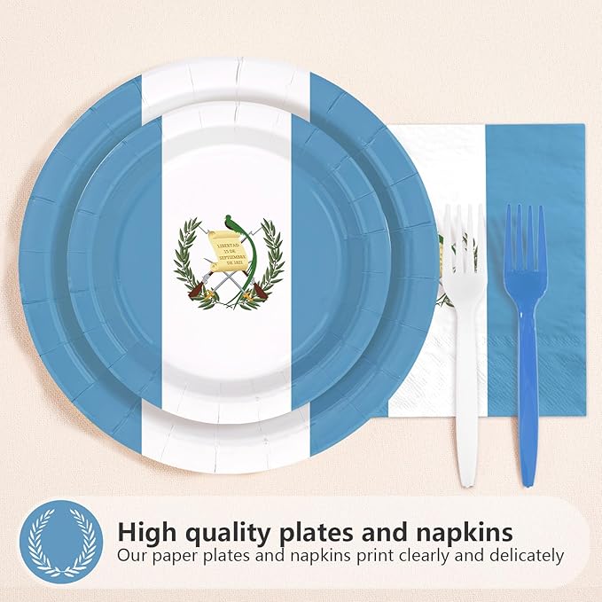 96Pcs Guatemala Flag Party Supplies Guatemalan National Flag Plates and Napkins White Blue Country Flags Tableware Set for School Sports Events Patriotic Festival Party Supplies，Serves 24