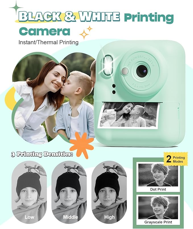 Seckton Kids Selfie Camera Christmas Birthday Gifts for Kids Age 3-10 Purple White & Kids Camera Instant Print Toddler Portable Travel Toy for 4 5 6 7 8 9 10 Year Old Boys Girls Green