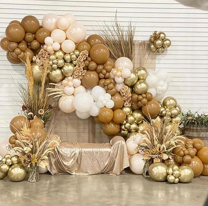 Retro Brown Cream & Metallic Sand Gold Balloons - 12 Inch, Perfect for Birthday, Baby Shower, Wedding & Boho Decorations