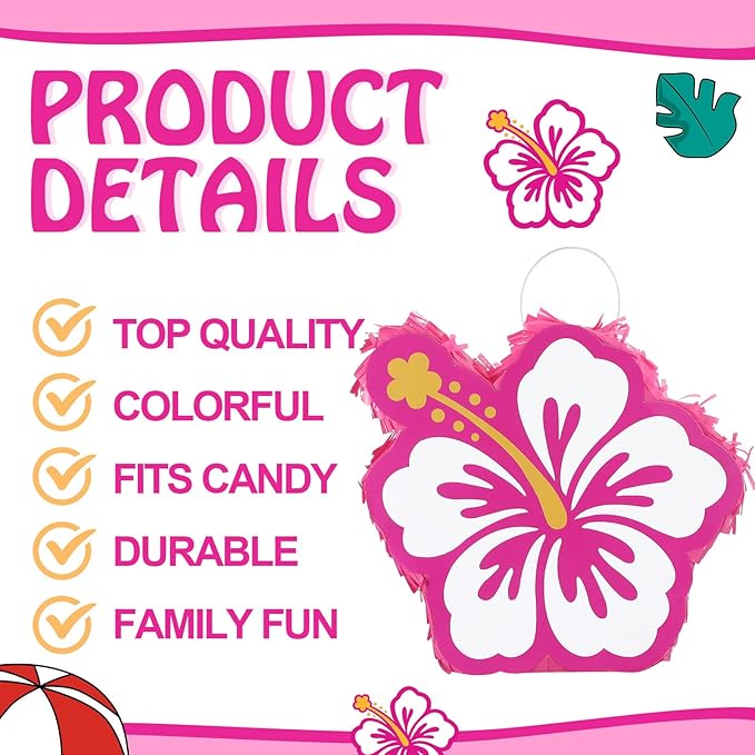 Soulchen Birthday Party Piñata Decorations Includes Eye Mask Stick Blindfold Confetti Birthday Party Camping Theme Favor Supplies(Summer Hibiscus Piñata)