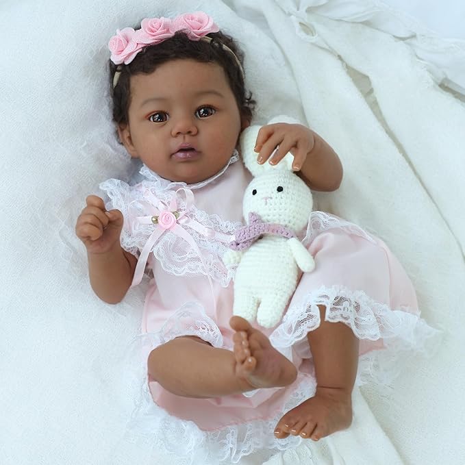 Reborn Baby Doll Black Girl – 18-Inch Realistic Lifelike African American Newborn Handmade Doll with Real Life Soft Weighted Body and Accessories – Gift for Kids Ages 3 and Up