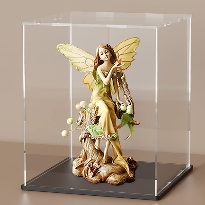 Acrylic Display Case with Black Base, Simple Self-Assembly Box, Tall Countertop for Collectibles (8x8x12 inch)