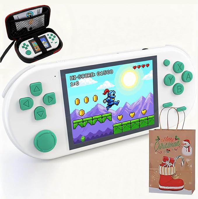 16-Bit Handheld Game Console - 3 Inch HD Screen 300-in-1 Retro Games - Portable Classic Video Game Player for Kids & Adults, Include Protective Carrying Case (White)