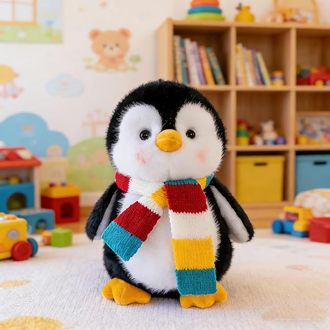 Penguin Stuffed Animal Cute Plush Doll Toy 8 inch for Girls Boys Christmas(Scarf Penguin)