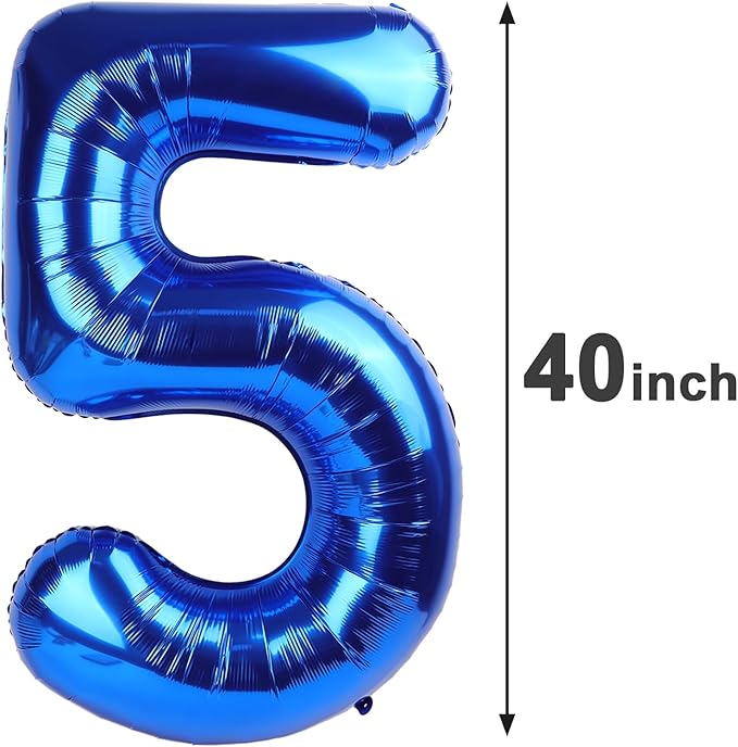 Big Mylar Navy Blue 5 Balloon 40 Inch, 5th Birthday Number Balloon Decorations, Men Boy 15 25 35 50 55 65 Birthday Numbers, Anniversary Party Supplies 2025 Foil Number Balloons