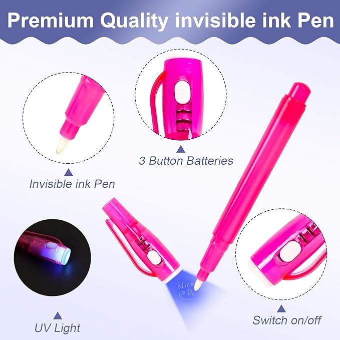 12 Pack Spy Pen with Notebook Set, Upgraded Invisible Ink Pen with UV Light Magic Marker for Secret Messages Spy Kit Games, Birthday Party Easter Valentine's Day Gifts for Boys Girls Kids Ages 3+