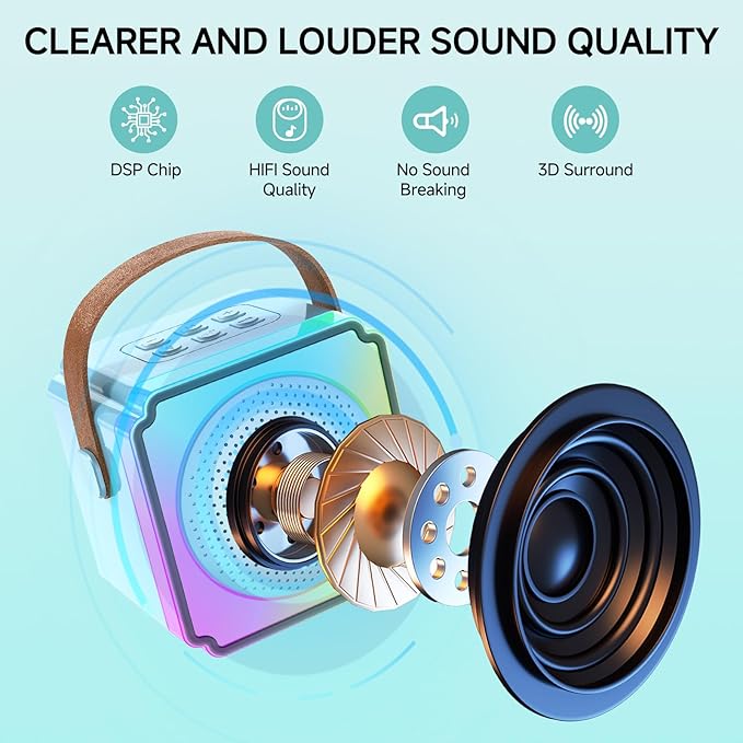 Mini Karaoke Machine for Kids and Adults,Portable Bluetooth Karaoke Speaker with 2 Wireless Microphones, Kids Karaoke Machine for Home Party,Birthday Gifts for Girls Boys（Blue）