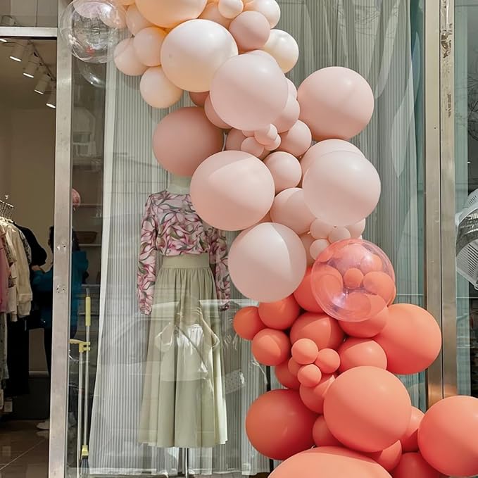 Orange Pink Blush White Balloon Garland Arch Kit, 155Pcs Latex Balloons Different Size 18 12 10 5 inch for Baby Shower Gender Neutral Orange Citrus Kids Birthday Party Backdrop Decorations