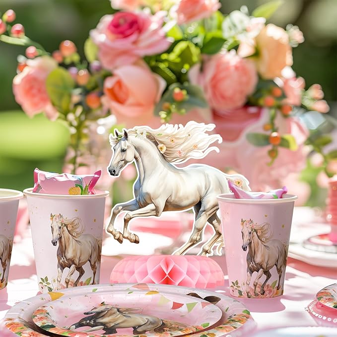 Girl Horse Party Centerpiece Set - Horse Honeycomb Girl Birthday Decorations and Horse Table Toppers for Kids' Horse-Themed Birthday and Baby Shower Table Decor