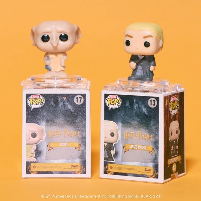 Funko Bitty POP! HP - Harry in Robe with Scarf, 4-Pack - Harry Potter, Draco Malfoy, Dobby and A Surprise Mystery Mini Figure - 0.9 Inch (2.2 Cm) - Harry Potter Collectable - Gift Idea - Cake Topper
